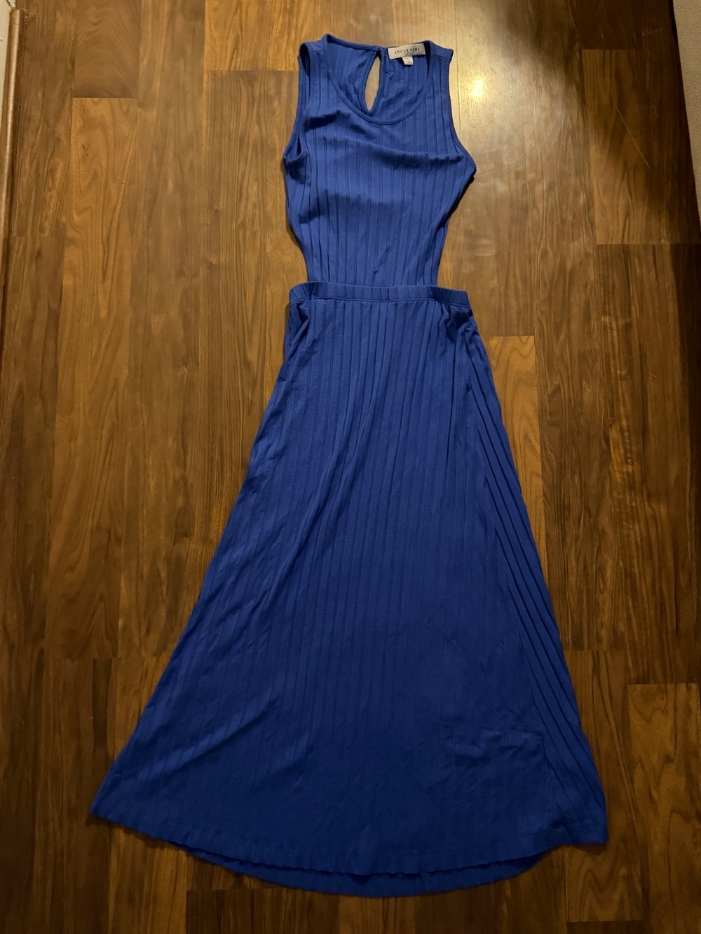 Amour Vert Royal Blue Ribbed Backless Maxi Dress